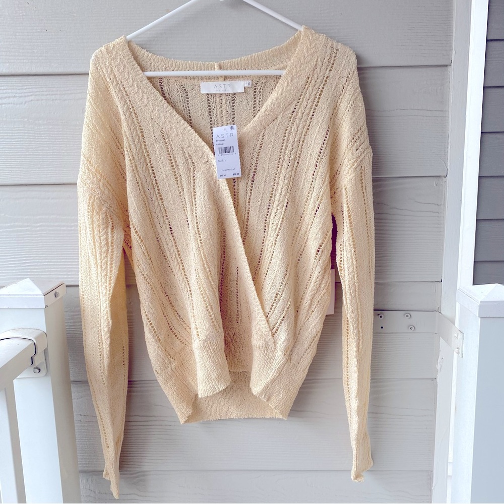 ASTR Cream Front Wrap Gauzy Sweater NWOT